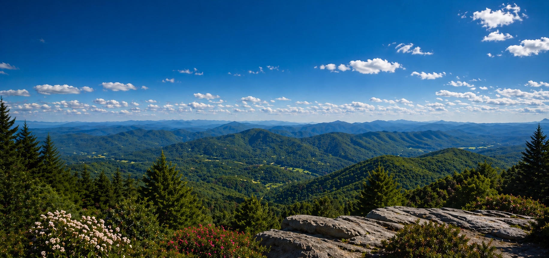 Blue Ridge mountain vista from a high overlook in western North Carolina